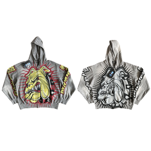 Hellstar Studios Bull Dog Zip Up Hoodie 狗头印花拉链休闲卫衣