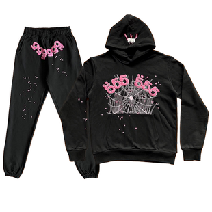 555555 套装 Hoodies 蜘蛛网印花男女休闲连帽卫衣长裤 经典 Sp5der