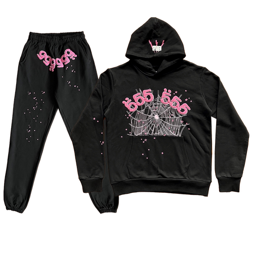 Sp5der 555555 Hoodies 经典蜘蛛网印花男女休闲连帽卫衣长裤套装