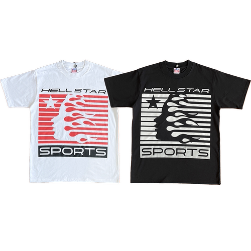 HellStar Studios Tee 火焰字母印花条纹侧脸男女短袖T恤