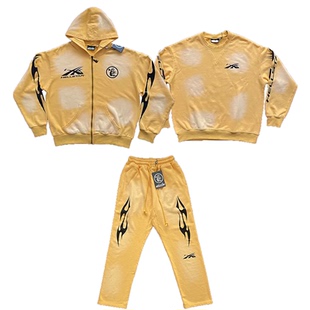 Hellstar Sports Zip Up Hoodie大logo洗水男女纯棉拉链卫衣长裤