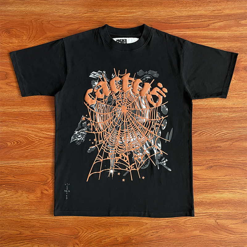 Sp5der worldwide 555555  TEE 蜘蛛网字母立体印花休闲短袖T恤