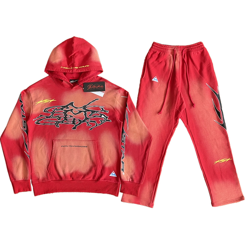 Hellstar Sudios  Red Hoodie 红色洗水男女休闲连帽卫衣长裤套装