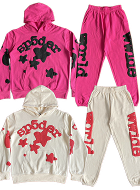 Sp5der 555555 Beluga Hoodie Heather Grey男女套装卫衣长裤套装