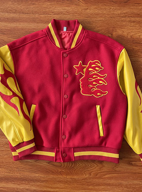 Hellstar Records Werewolf Letterman Jacket 皮袖老虎拼接夹克