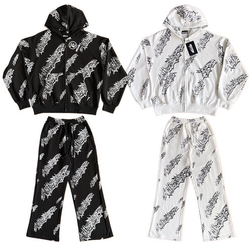 Hellstar Studios Graffiti Zip Up Hoodie 印花连帽卫衣长裤套装