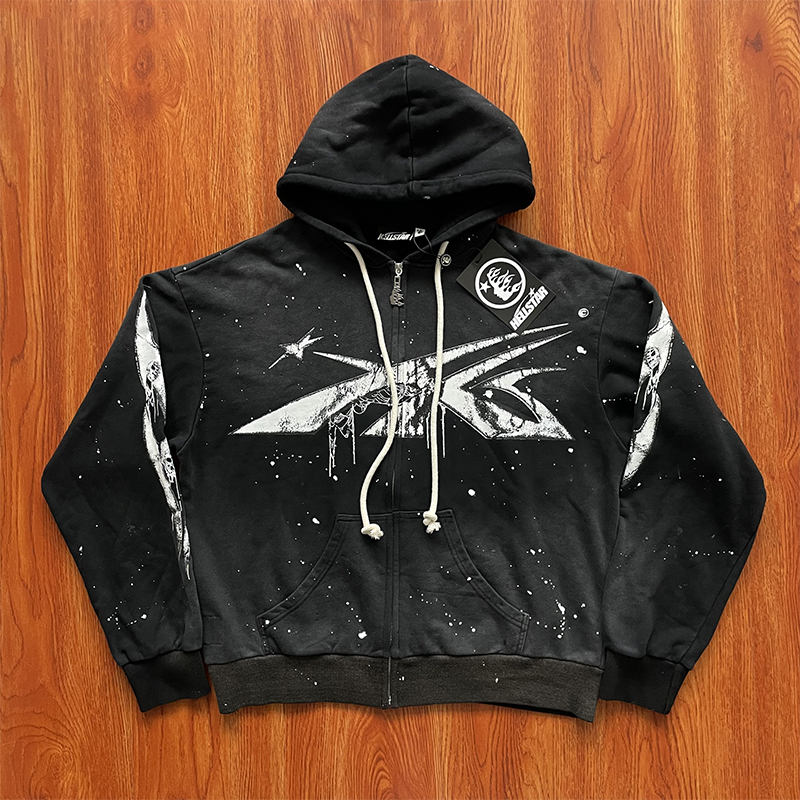 Hellstar Studios Zip Up Hoodie 拉链洗水纯棉连帽卫衣