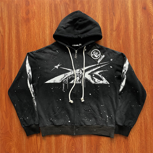 Hellstar Studios Zip Up Hoodie 拉链洗水纯棉连帽卫衣