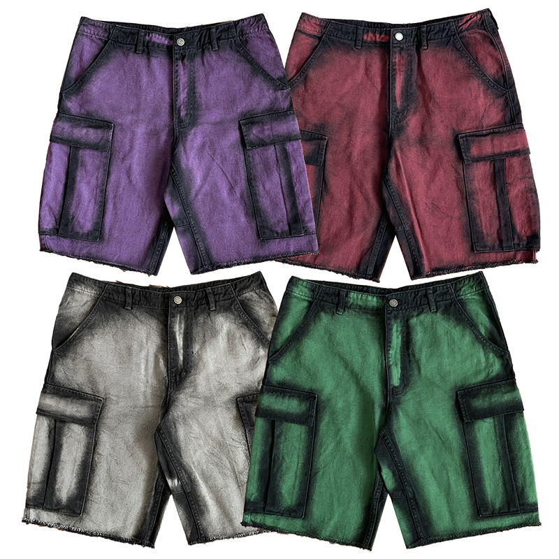 That's A Awful Lot of Cough Syrup渐变多口袋毛边设计工装短裤