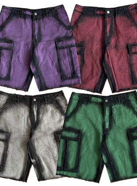 That's A Awful Lot of Cough Syrup渐变多口袋毛边设计工装短裤