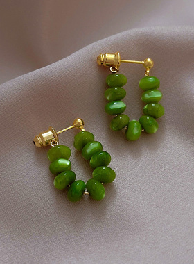 Doro朵兰の「清爽大方」绿色猫眼石耳环女夏季轻奢高级感耳钉潮