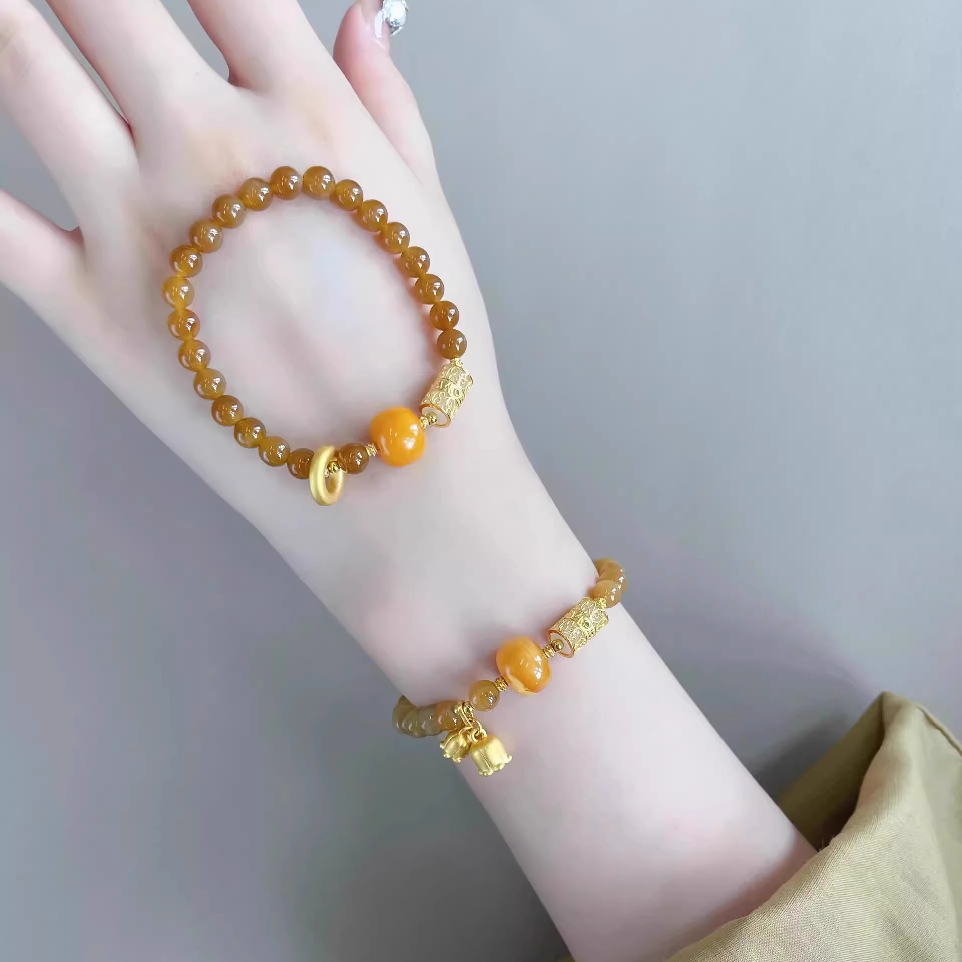 复古金色平安扣铃兰花手链