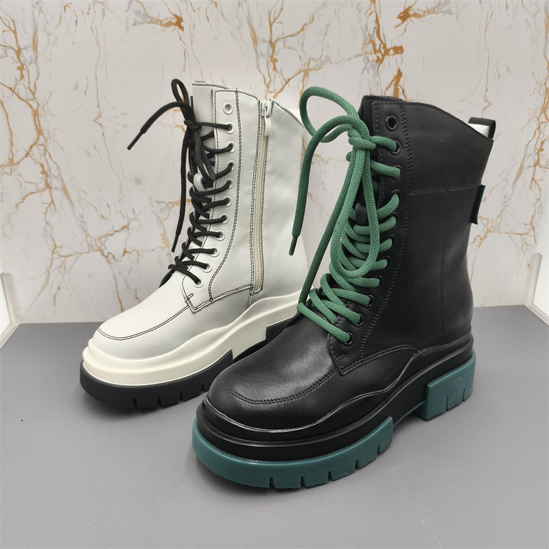断码处理真皮2025秋冬厚底侧拉链显瘦百搭单靴中筒马丁靴时尚女靴