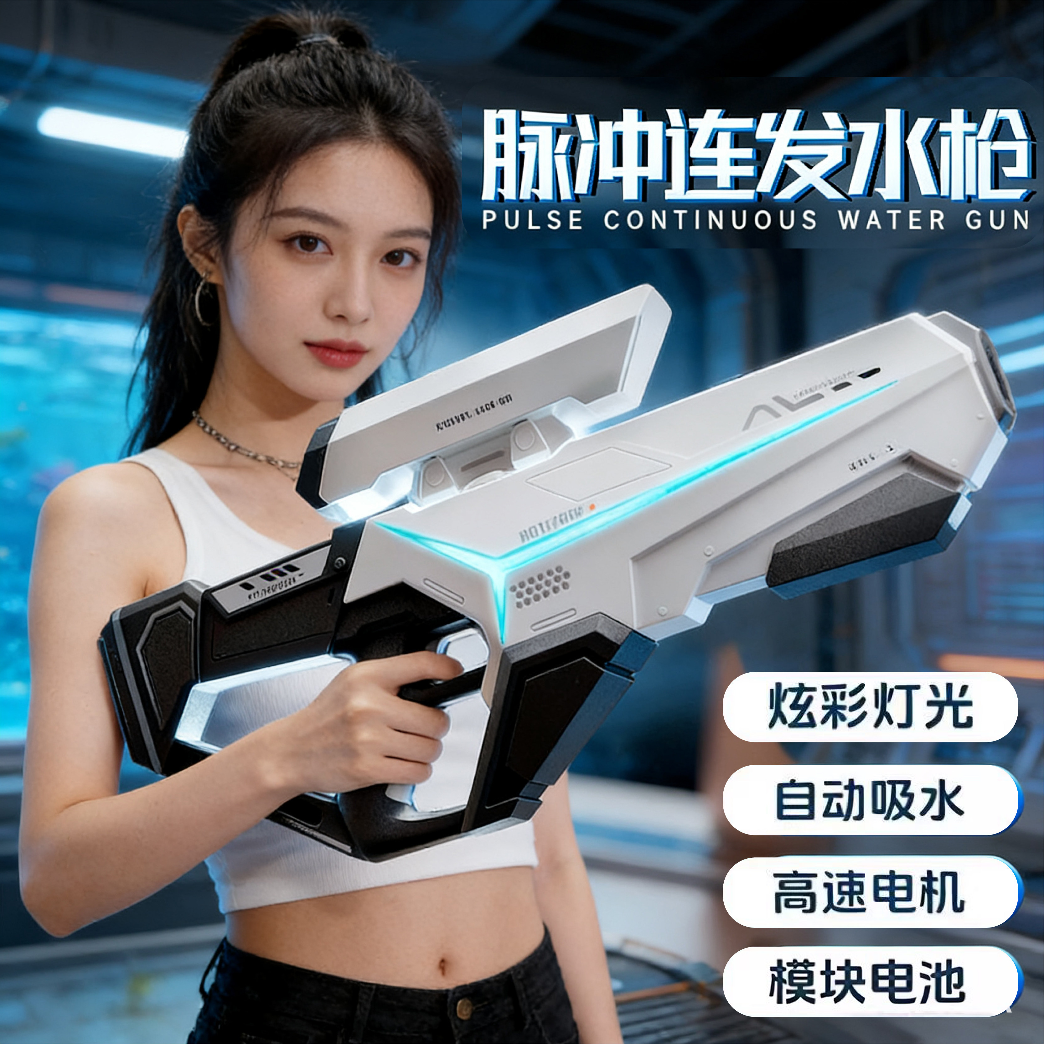 儿童玩具电动连发脉冲水枪男孩全自动吸水成人高压喷滋水枪射程远