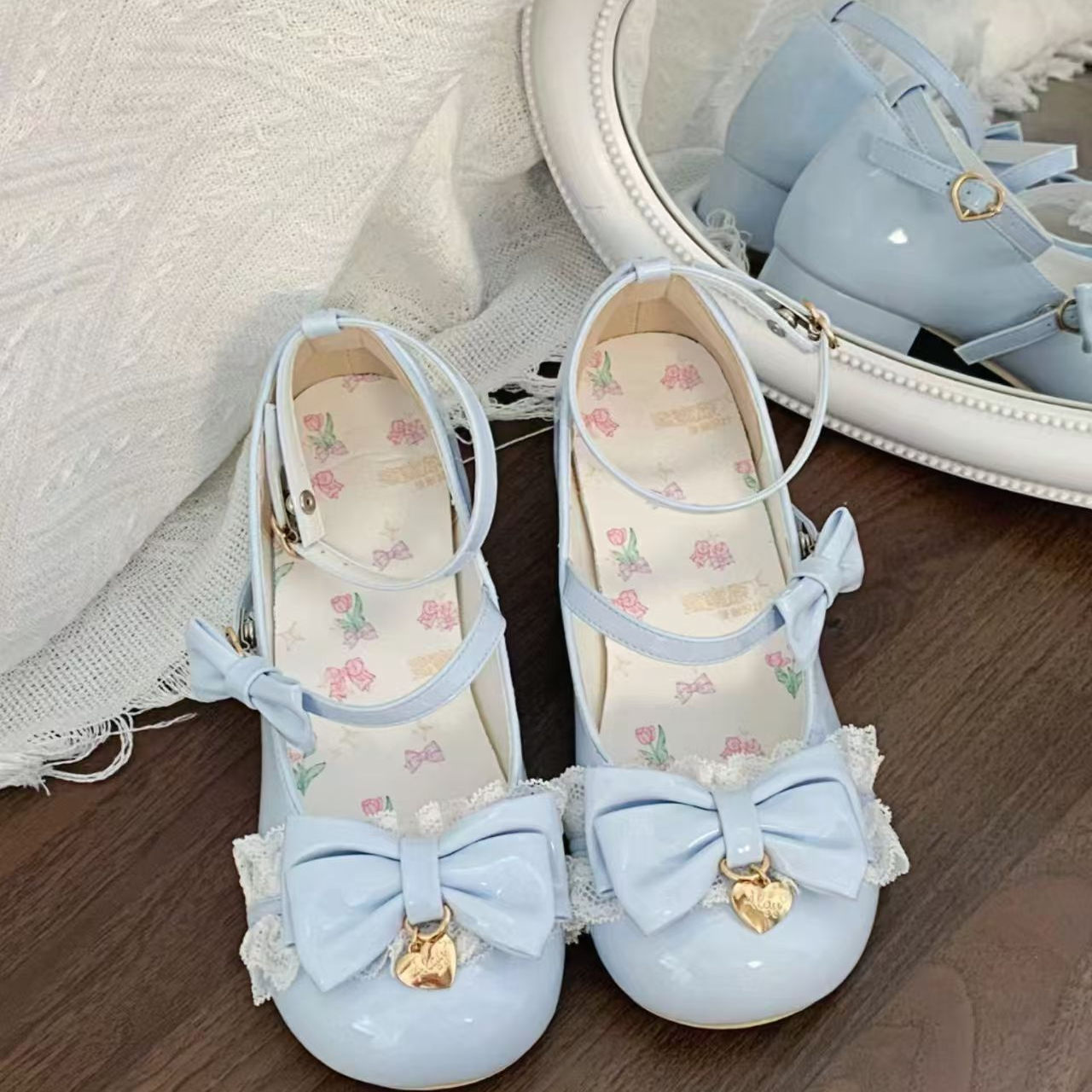 缘心结叮咚熊原创Lo鞋可爱甜美