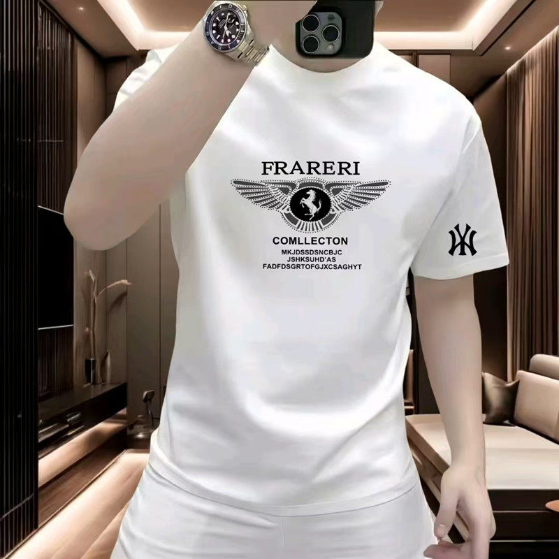 纯棉新款2026潮流男士短袖圆领青年T恤修身时尚夏季百搭修身上衣