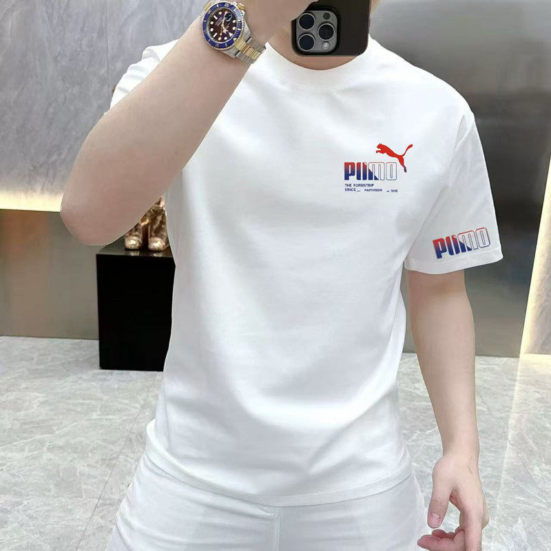 纯棉2026欧美新款短袖t恤夏季男士修身休闲时尚圆领潮牌半袖上衣