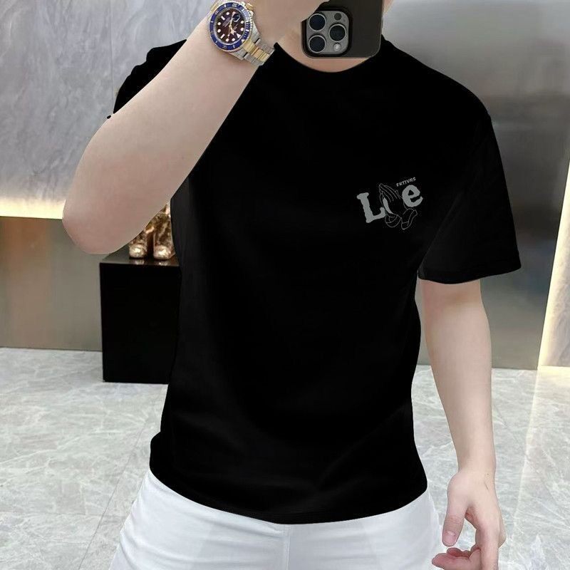 美式重磅纯棉短袖t恤男士休闲时尚半袖潮流字母印花圆领修身上衣