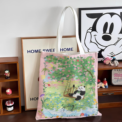 熊猫花花绒布包简约周边可爱果赖和滚滚绒布袋单肩包学生环保袋