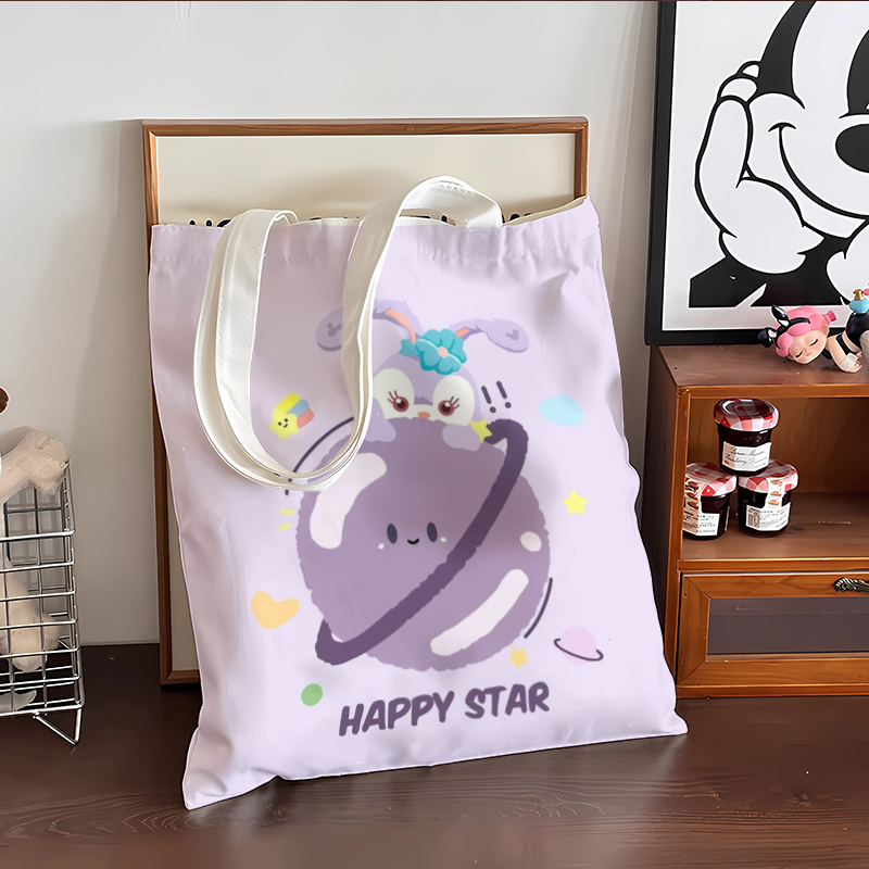 可爱帆布包百搭新款单肩包大容量学生上课通勤手提袋帆布袋女