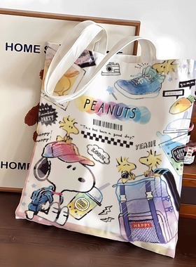史努比Snoopy PEANUTS文件袋书包彩色英文高颜值拉链学生帆布包