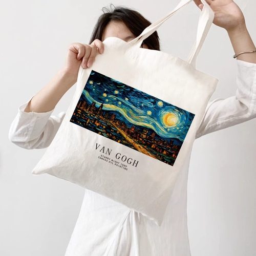 梵高帆布包油画星空帆布袋系列上班通勤书包手提单肩包上学大容量