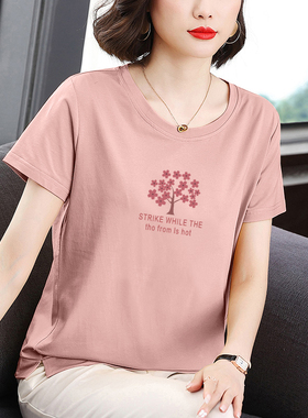 纯棉T恤女夏季2025年女式新款中年妈妈宽松短袖夏装女装上衣丅潮
