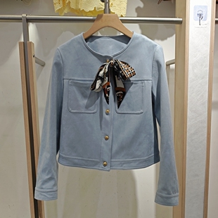 气质休闲宽松圆领长袖 时尚 鹿皮绒外套女上衣潮080 新款 2026春季