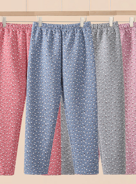 三层夹棉保暖裤女士纯棉加厚居家裤子中老年高腰大码宽松睡裤散口