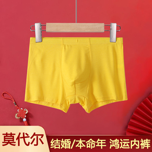 本命年男士 四角裤 平角裤 头弹力大码 衩 结婚鸿运裤 金黄色莫代尔内裤