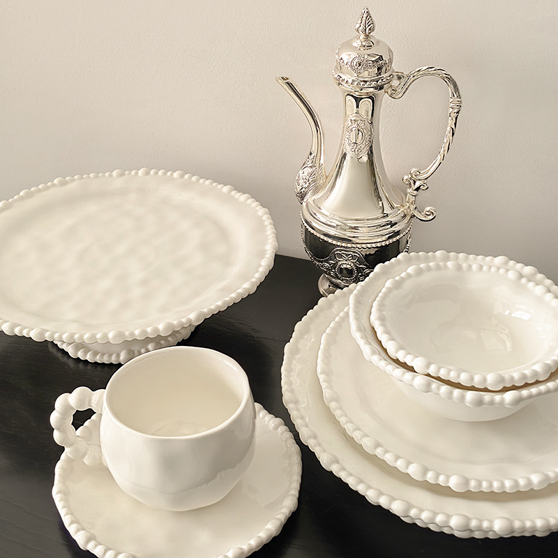 态生活法式珍珠边陶瓷餐具碗盘家用百搭菜盘ins风高颜值牛排餐盘