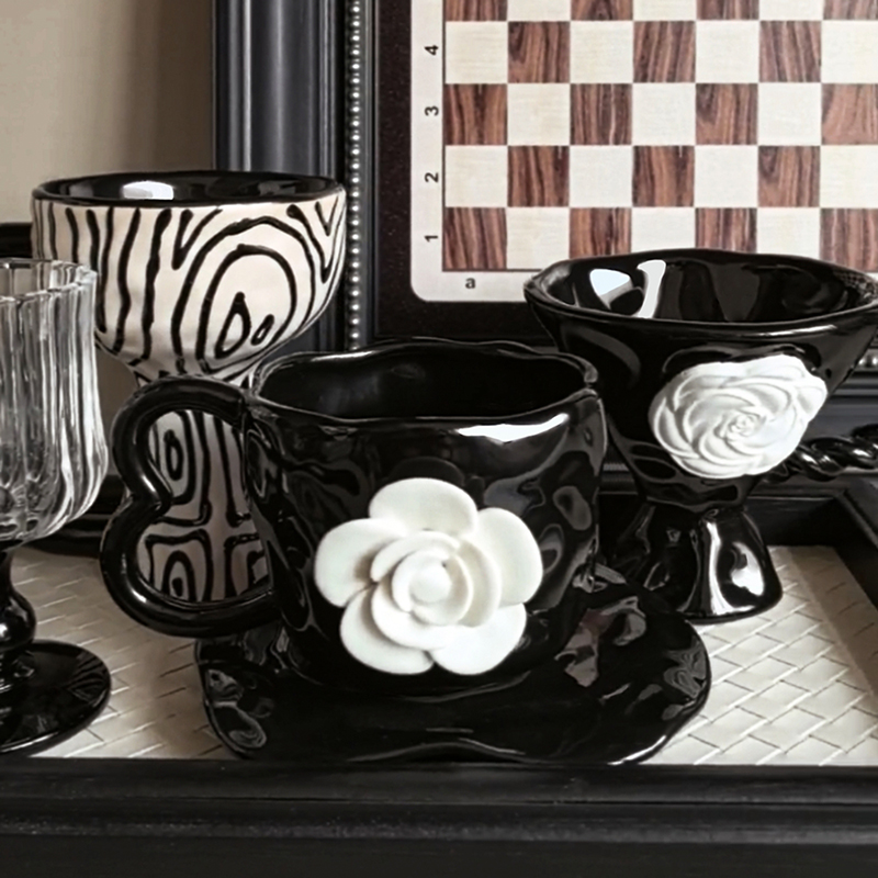 复古风山茶花咖啡杯碟