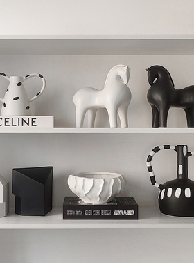 态生活轻奢风黑白陶瓷摆件客厅样板间软装家居装饰品创意桌面摆件