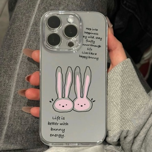 日韩可爱卡通ins趣味粉丝兔子透明17/16适用苹果15promax手机壳13新款iphone14Pro甜美16pm创意11全包X软壳12