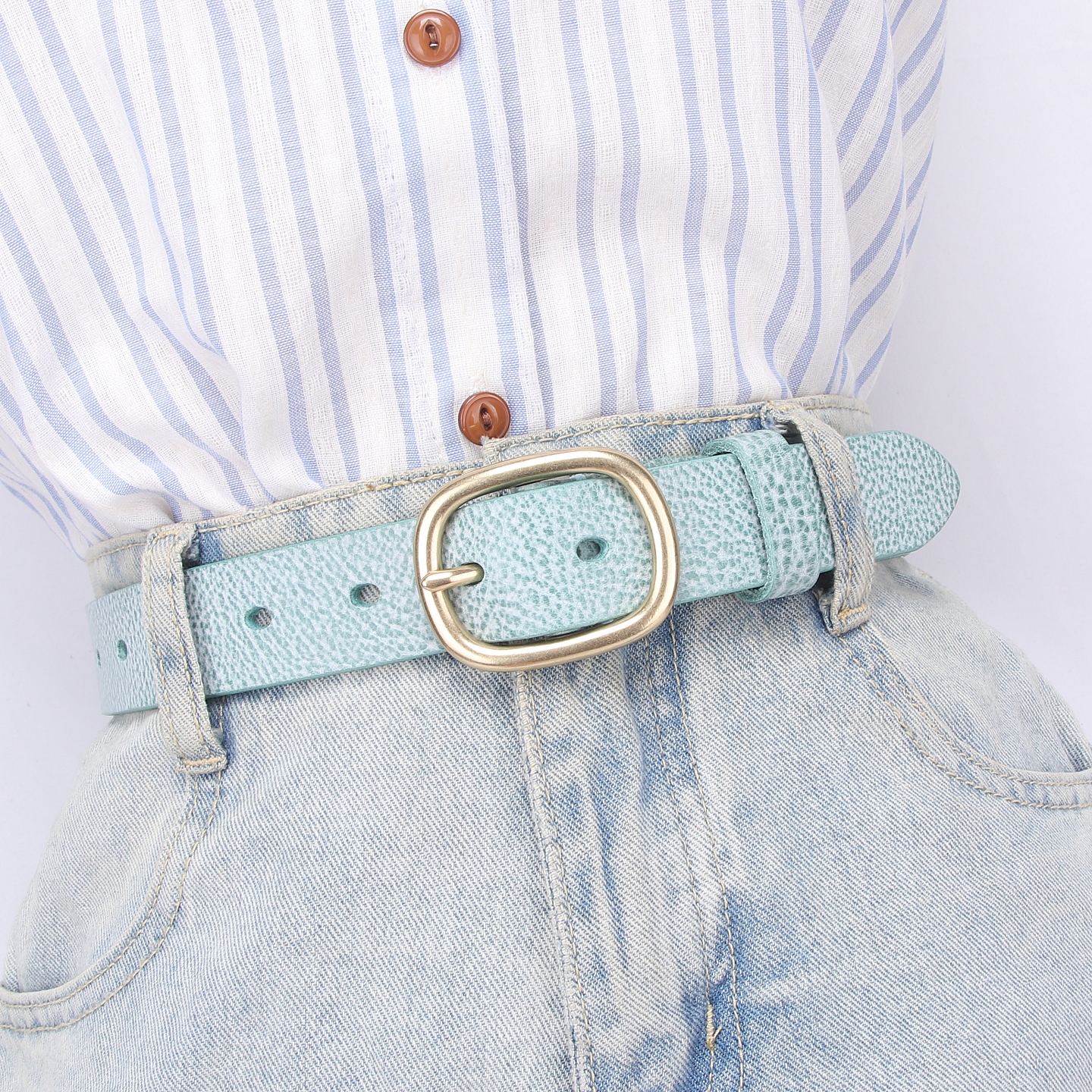 皮带女真皮糖果色雾蜡皮简约百搭牛仔裤手工头层牛皮夏季铜扣腰带