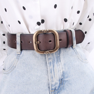 皮带女真皮植鞣腰带港风百搭牛仔裤 带 复古铜扣头层纯牛皮针扣宽裤