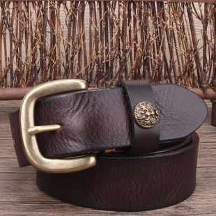 复古简约休闲宽款 带男士 腰带铜扣纯头层牛皮裤 软真皮皮带女牛仔裤