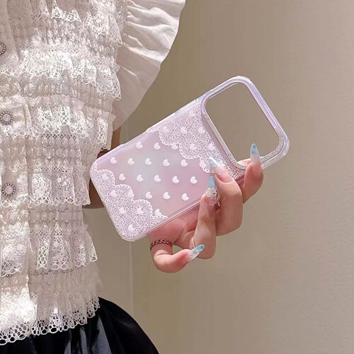适用于iphone18PROMAX渐变爱心手机壳苹果17PRO/18pro氛围感蕾丝少女16大孔15新款14MAX甜美半透13PRO保护套
