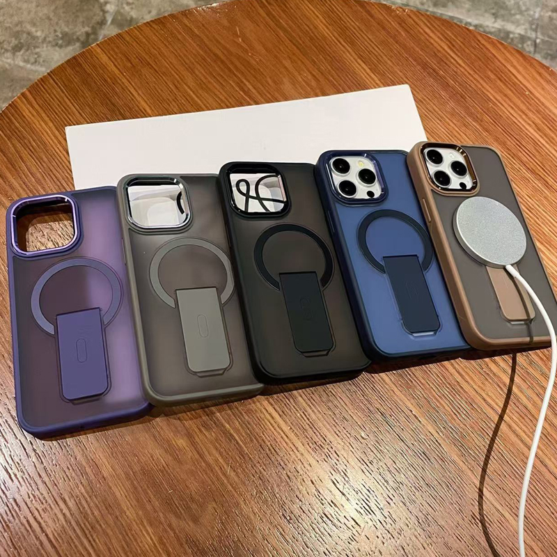 磁吸折叠支架适用苹果16promax手机壳新款iPhone15高级感硅胶14磨砂13保护套