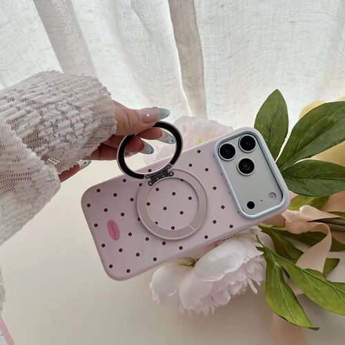 简约马卡龙波点360磁吸支架适用iphone17手机壳苹果18PRO女11软壳