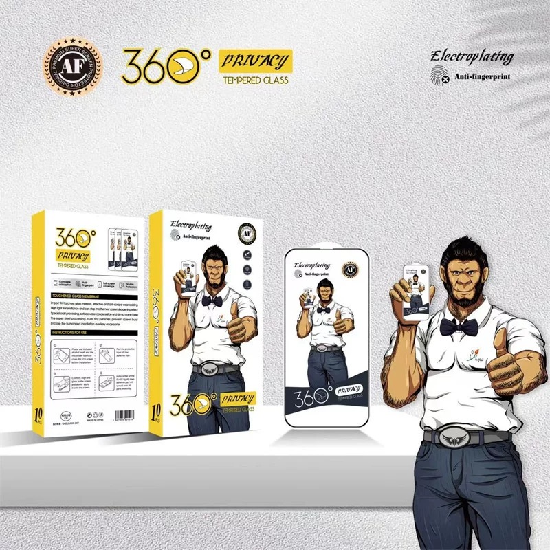 适用苹果17Promax大猩猩系列钢化膜iphone15/16防偷窥14抗压边高清360度对折膜13电镀纹指纹一体防尘网手机膜