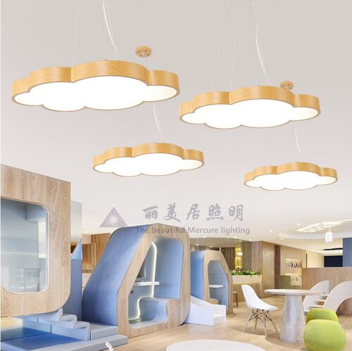 云朵木纹灯圆形六边形吊灯