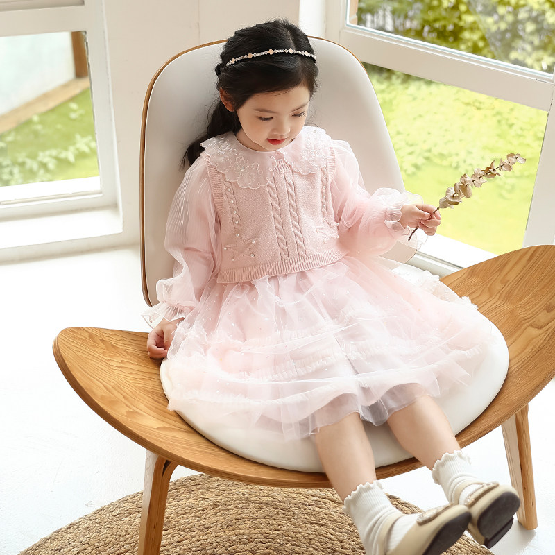 儿童毛线马甲网纱裙两件套2025秋装女童淑女风针织毛衣蓬蓬裙套装,童装/婴儿装/亲子装,套装,淘宝优惠券,粉丝福利购,淘宝优惠卷