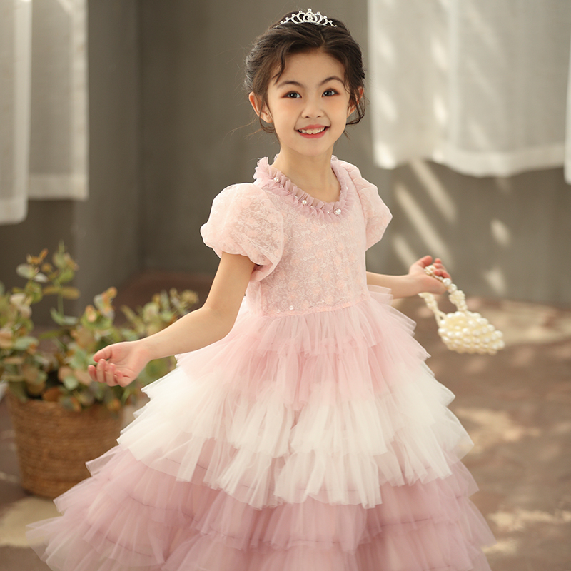 女童蛋糕裙2024夏季新款公主裙蓬蓬纱裙钢琴比赛中长款高定礼服裙