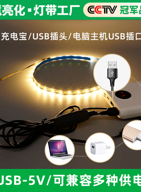 USB双色温手办展示柜高亮LED软灯条5v三色遥控调光化妆镜补光灯带