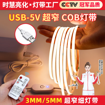 usb线形灯COB超细氛围灯带5v电视背景灯电池地摊服装模型led灯条