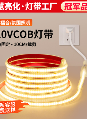 220v灯带自粘led高压展示柜客厅吊顶免驱动户外庭院防水cob软灯条