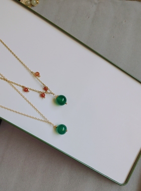 2025天然南红绿玛瑙 项链 14k包金 女转运珠子项链 朱砂痣宫廷款