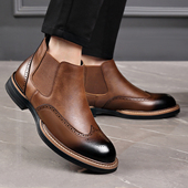 英伦加绒马丁靴 尖头皮鞋 侧拉链切尔西靴男士 复古真皮高帮商务正装