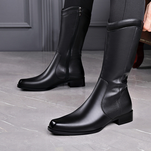 冬季加绒真皮马丁靴男高帮靴保暖靴高筒靴男士拉链皮靴长筒骑士靴